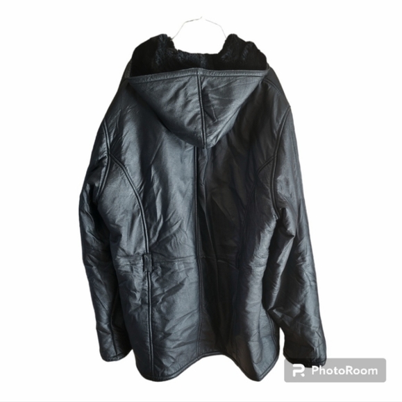 Vintage Wilson's Leather 100% Genuine Faux Fur Lined Hooded Aviator Zip Coat - Picture 2 of 12